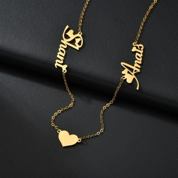 Customize double name necklace with heart – photo 2