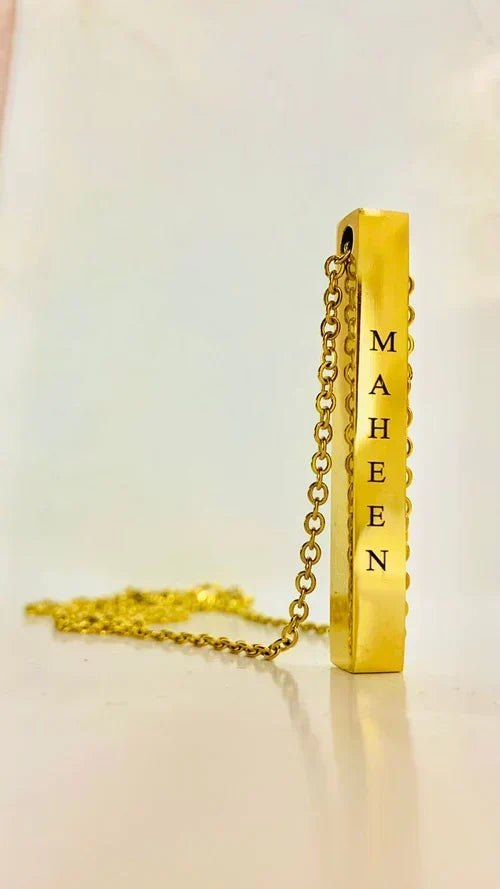 Customize name engraved 4D bar necklace by Creative Sparks
