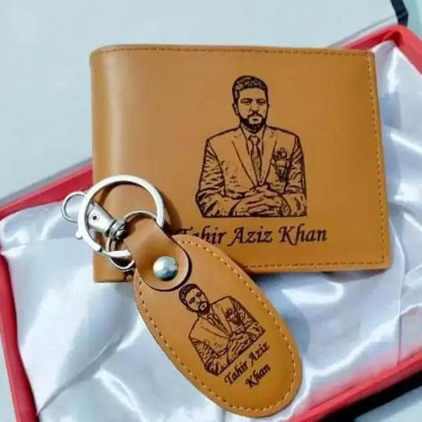 Wallet and keychain set personalized with your sketch and name, with gift box – photo 2