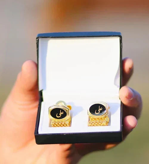 Gem cufflinks with name engraving studs – photo 4