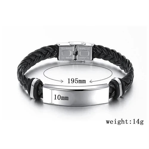 Men's leather bracelet with stainless steel ID bar and custom name engraving – photo 3