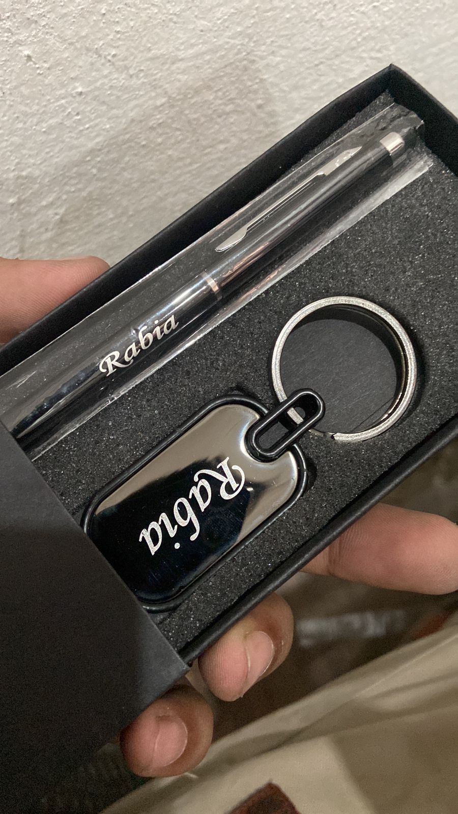 Black name stylus pen with keychain by Creative Sparks
