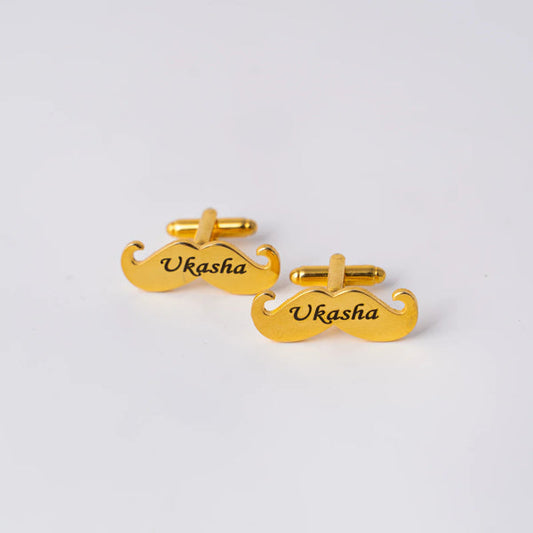 Mustache name engraved cufflinks in gold and silver color
