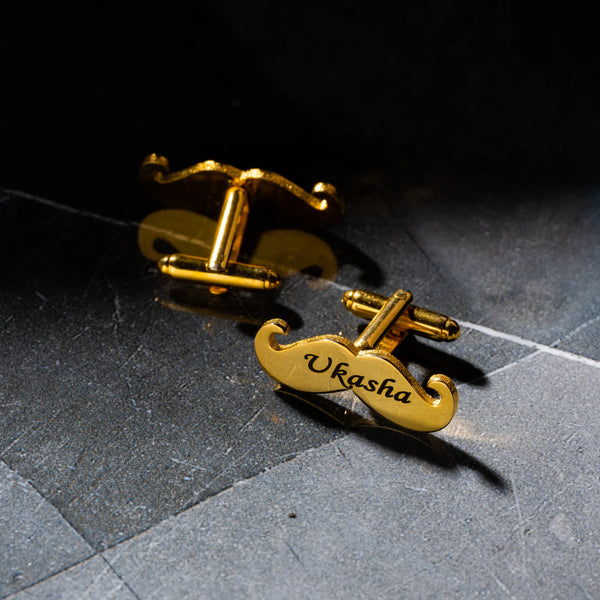 Mustache name engraved cufflinks in gold and silver color – photo 2