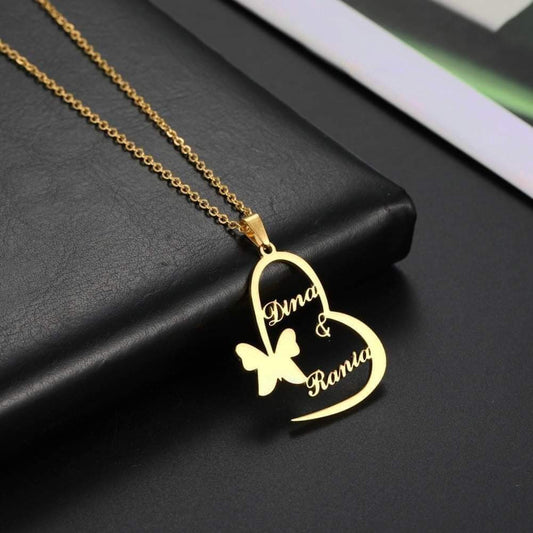 Custom double name heart pendant necklace by Creative Sparks