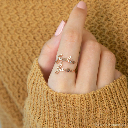 Custom double name ring by Creative Sparks