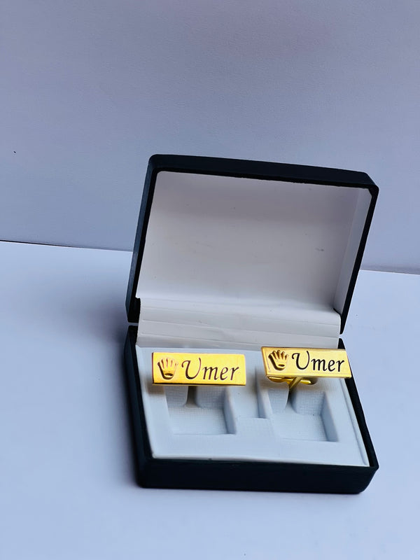 Customize crown engraved name cufflinks