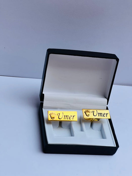 Customize crown engraved name cufflinks