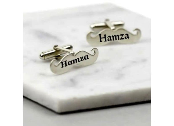 Mustache name engraved cufflinks in gold and silver color – photo 3